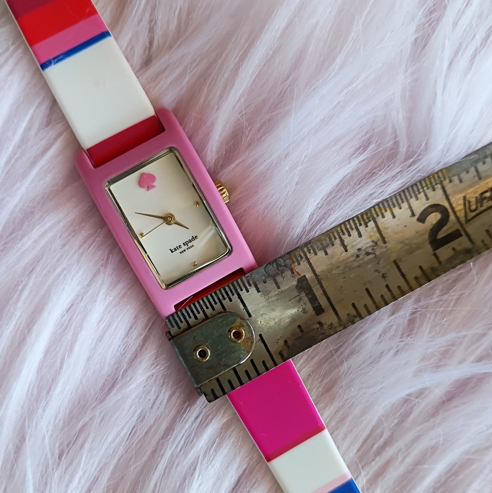 NEEDS BATTERY Kate Spade Red Pink Blue Yellow Orange Striped Silicone Watch - Picture 16 of 16
